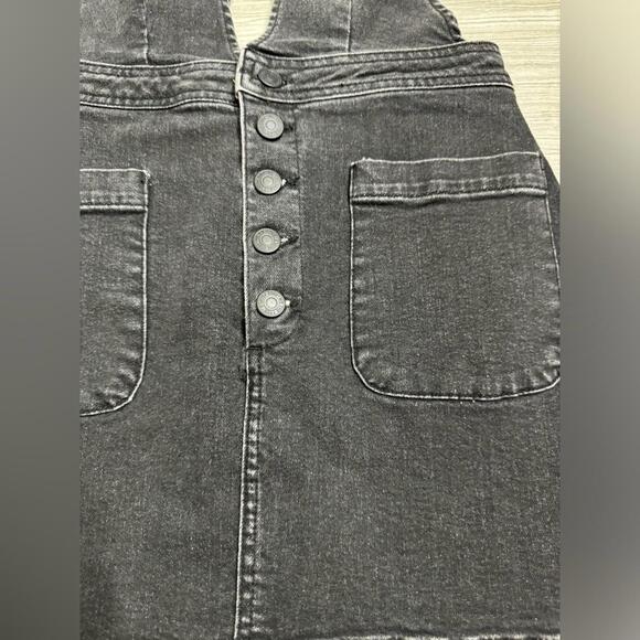 Free People ‘Old School Love’ Jumper Black Denim Overall Button Dress- Size 4 - Picture 4 of 6